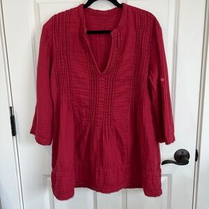 CP Shades Regina Gauzy Cotton Tunic Top Red Size Medium